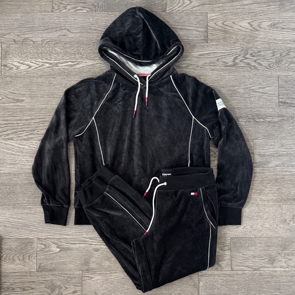 🌼TOMMY HILFIGER SPORT🌼 Black Velour Track Suit Set